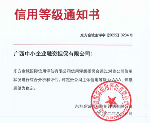 喜報(bào)，中小擔(dān)保連續(xù)四年獲得AAA主體信用評級